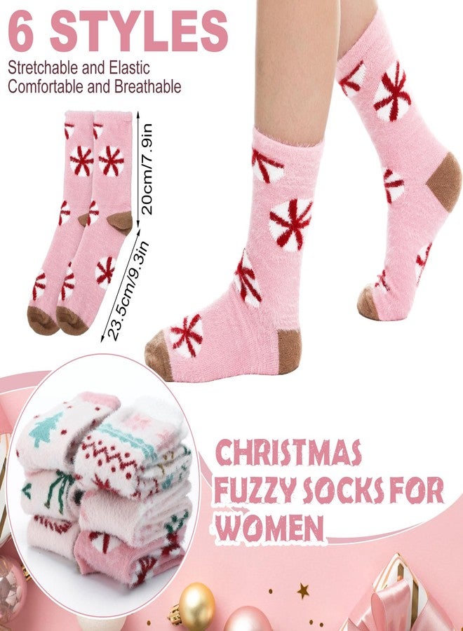 ShinyMatch 6 Pairs Christmas Fuzzy Socks for Women Winter Warm Fluffy Slipper Cozy Light Pink Sock for Xmas Holiday Sleeping - Image 2
